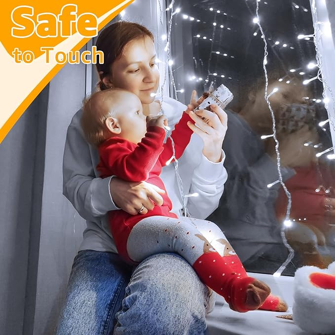 Ollny Christmas Lights Outdoor 400LED 131FT, Cool White Fairy Lights with Remote 3 Timer, Plug in 8 Modes String Lights for Bedroom Indoor Outside House Party Xmas Decorations-VerdiqueGarden