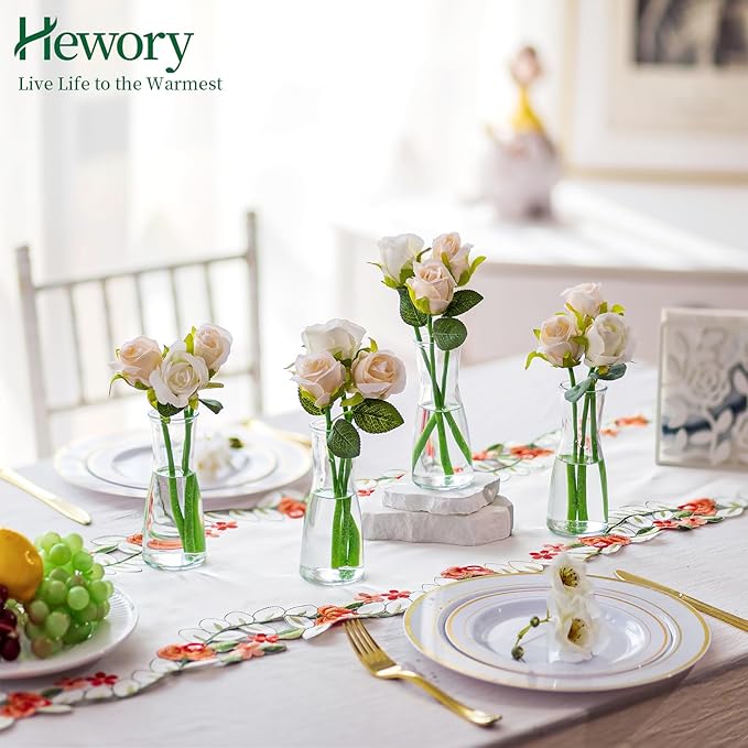 Hewory Glass Bud Vases for Centerpieces - Clear Small Flower Vase Set of 24, Modern Minimalist Cute Mini Decorative Bulk Vases for Wedding Bridal Shower Birthday Party Events Dining Room Table Decor-VerdiqueGarden