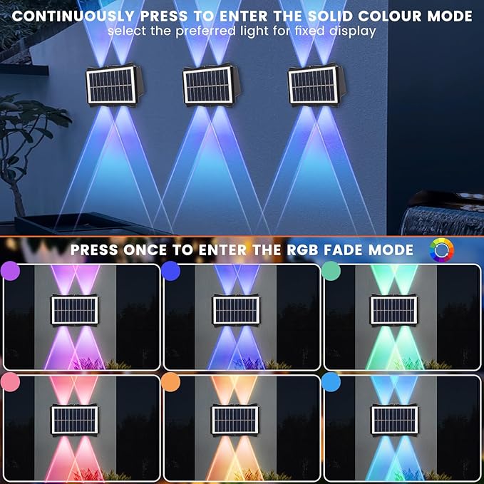 Solar Powered Outdoor LED Lights, Waterproof Wall Sconces, 4 LEDs Fence Lights, Up & Down Lighting for Backyard, Deck, Patio, Porch, Balcony, Garden (4 Pack)-VerdiqueGarden