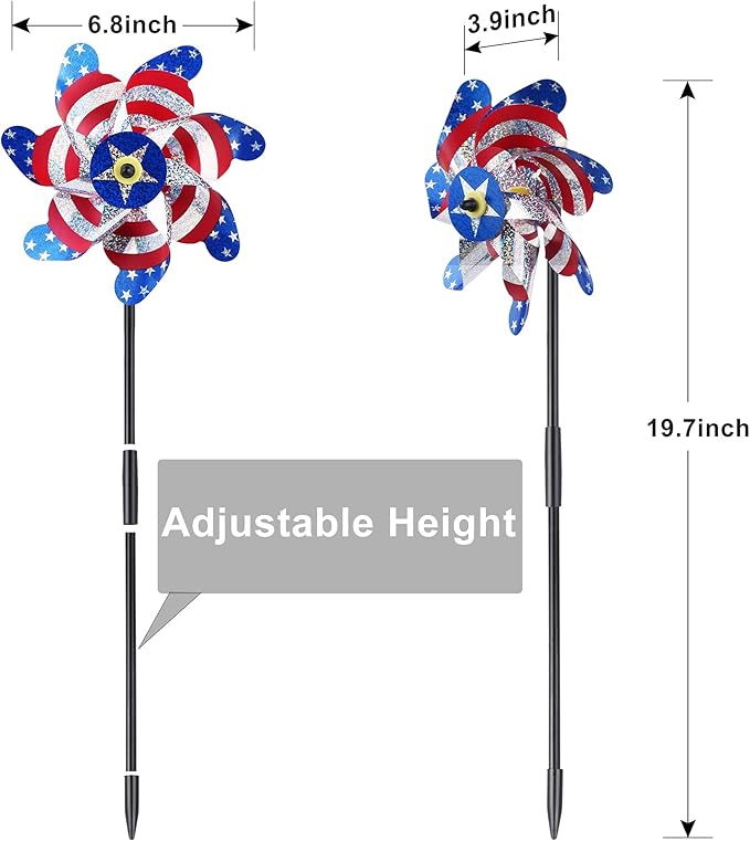 BATTIFE 10 Packs Patriotic Sparkly Reflective Pinwheels for Yard and Garden, American Flags Blinding Birds Pin Wheel Scare Birds & Animal Away, Wind Spinner for 4th of July-VerdiqueGarden