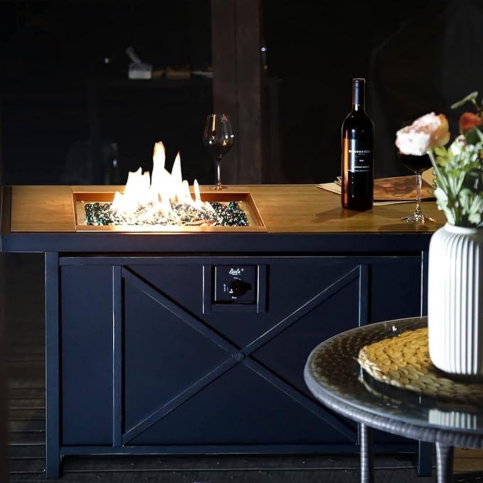 BALI OUTDOORS 42 inch 50,000 BTU Rectangular Propane Gas Fire Pit Table with Fire Glass and Table Lid, Fire Pits Outdoor for Garden, Patio, Backyard-VerdiqueGarden