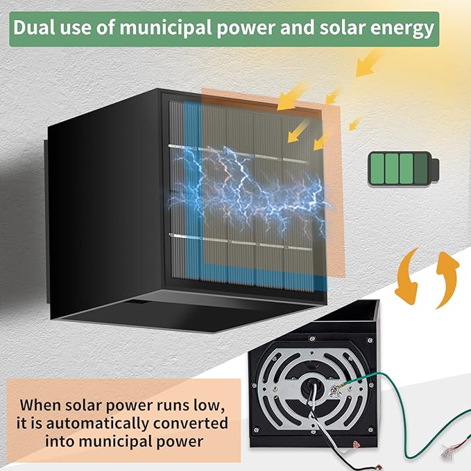 LANFU Solar Powered Motion Sensor Square Outdoor Wall Lights,Black Modern Up and Down Wall Lamps 10W,IP65 Waterproof Warm White 3000K Wall Sconce Light Exterior for Fence,Garden-VerdiqueGarden