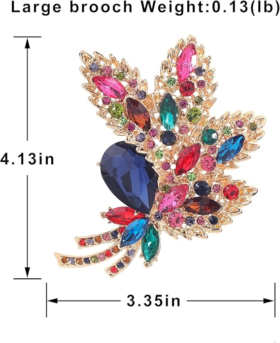 YOQUCOL Big Large Brooch Pin Austrian Crystal Leaf Shape Bouquet Rhinestone Scarf Decoration Wreath Cloth Brooches Pins For Women Girls