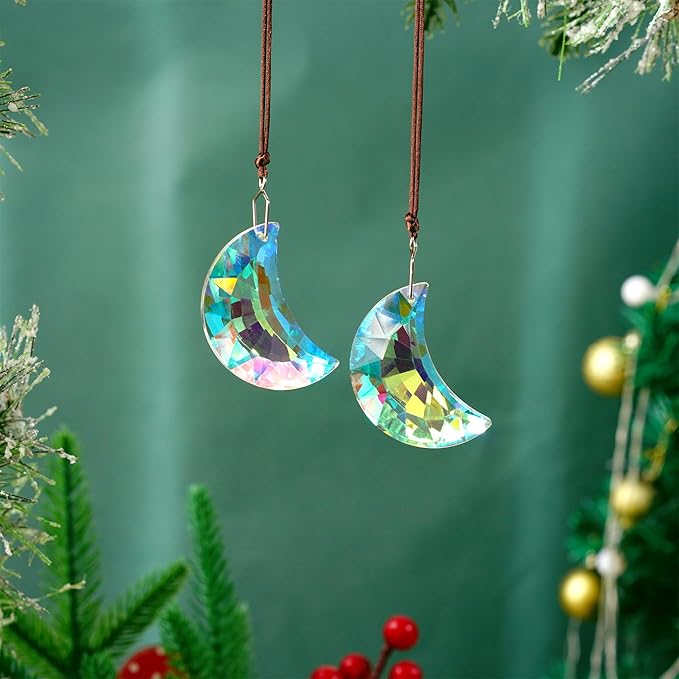HDCRYSTALGIFTS 2pcs 50mm Crystal Prisms Sun Catchers,Half Moon Drop Hanging Suncatchers for Windows, Rainbow Maker Crystals Decoration-VerdiqueGarden