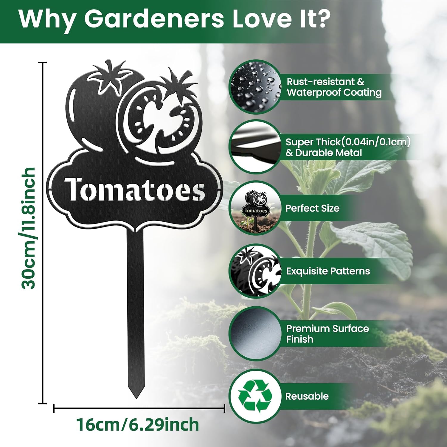 CUTHOLLOW Metal Plant Marker Stake Tomatoes for Outdoor Indoor, Waterproof 11.8 inch Cute Garden Plant Labels Sign Tag for Vegetables, Farmhouse Greenhouse Decor - Funny Gardening Gifts-VerdiqueGarden