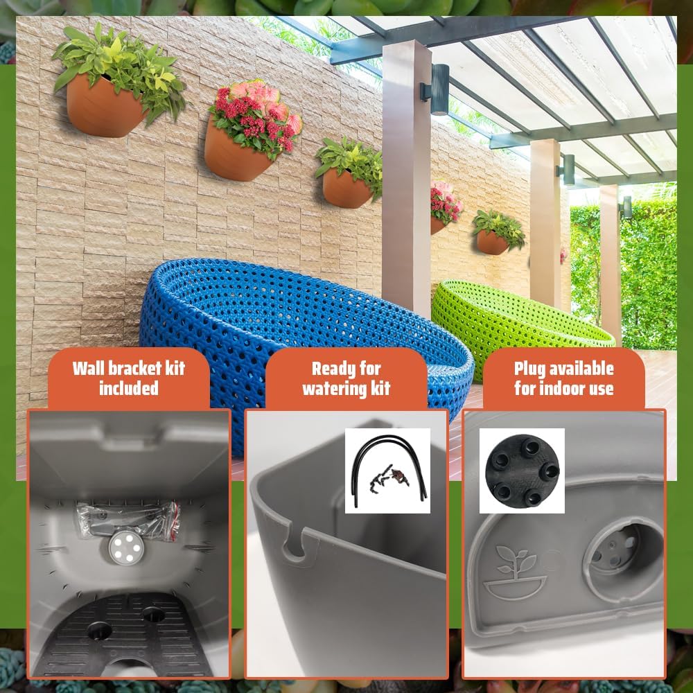 12 Inch Gray Wall Planter, Self-Watering Concrete Hanging Planter for Indoor & Outdoor Use, Large Wall Planter with Self-Watering Grid, Ideal for Flowers, Vegetables & Herbs, UV Resistant-VerdiqueGarden