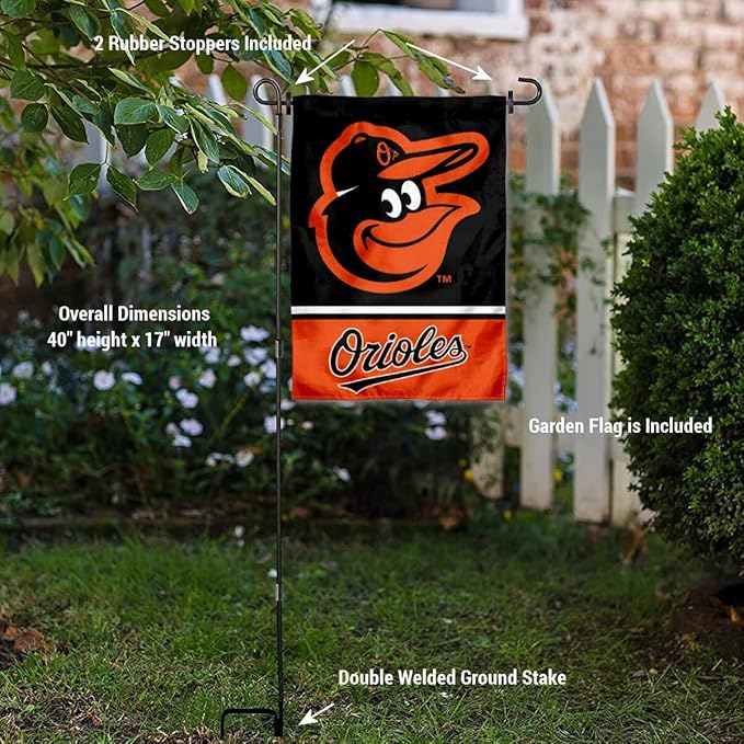 WinCraft Baltimore Orioles Garden Flag with Stand Holder-VerdiqueGarden