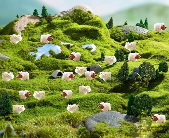 150 Pcs Mini Sheep Figurines Mini Resin Sheep Mini Garden Sheep for Dollhouse Bonsai Micro Landscape Fairy Home Garden Decor DIY Craft-VerdiqueGarden