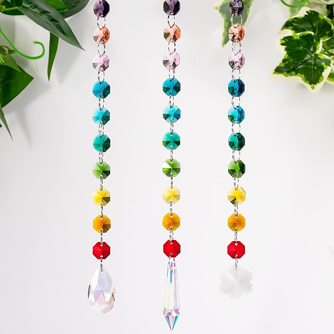 100 Pcs Glass Octagon Crystal Beads 14mm Colorful Crystal Chandelier Parts Replacement Beads DIY Lamp Hanging Pendant Suncatcher Beads-VerdiqueGarden