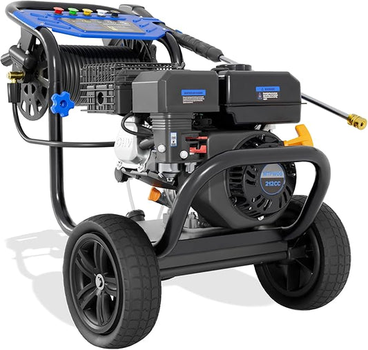 3600 PSI Gas Pressure Washer, 2.3 GPM Heavy-Duty Power Cleaner with 212CC Engine, 5 Quick-Connect Nozzles, 30FT Hose & Reel, Maintenance-Free Axial Cam Pump, for Commercial, Home Cleaning-VerdiqueGarden