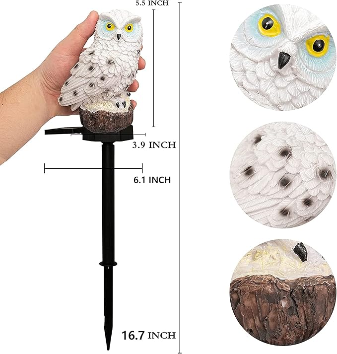 Dazzle Bright 2 Pack Owl Figure Solar LED Lights, Resin Garden Waterproof Decorations with Stake for Outdoor Yard Pathway Outside Patio Lawn Decor to Scare Birds Away, Gifts for Women, Owl Lovers-VerdiqueGarden