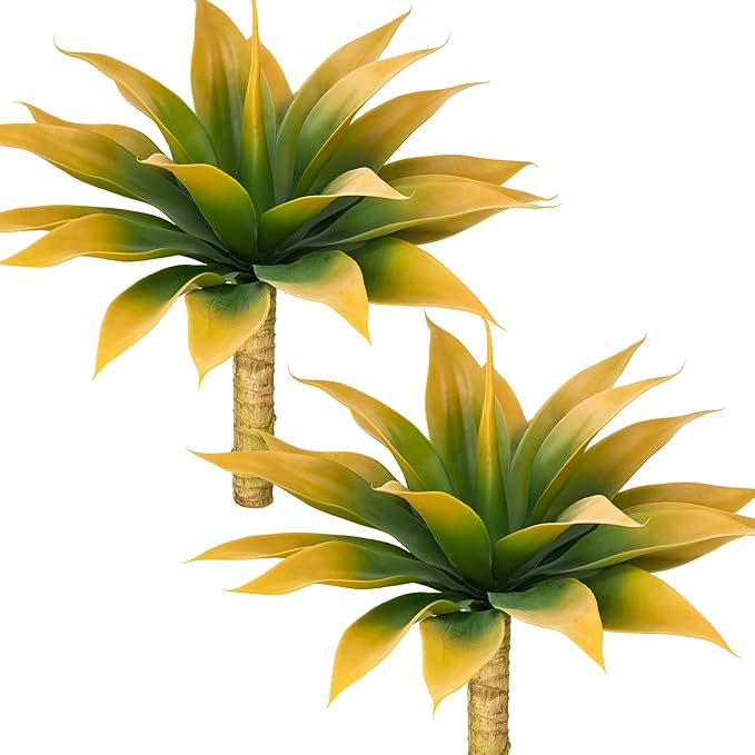 Artificial Agave Plants,Large UV Resistant Fake Agave Planters for Indoor and Outdoor Decorating Tropical Plant Succulents Greenery Indoor Decor (2Pack,18" Yellow)-VerdiqueGarden