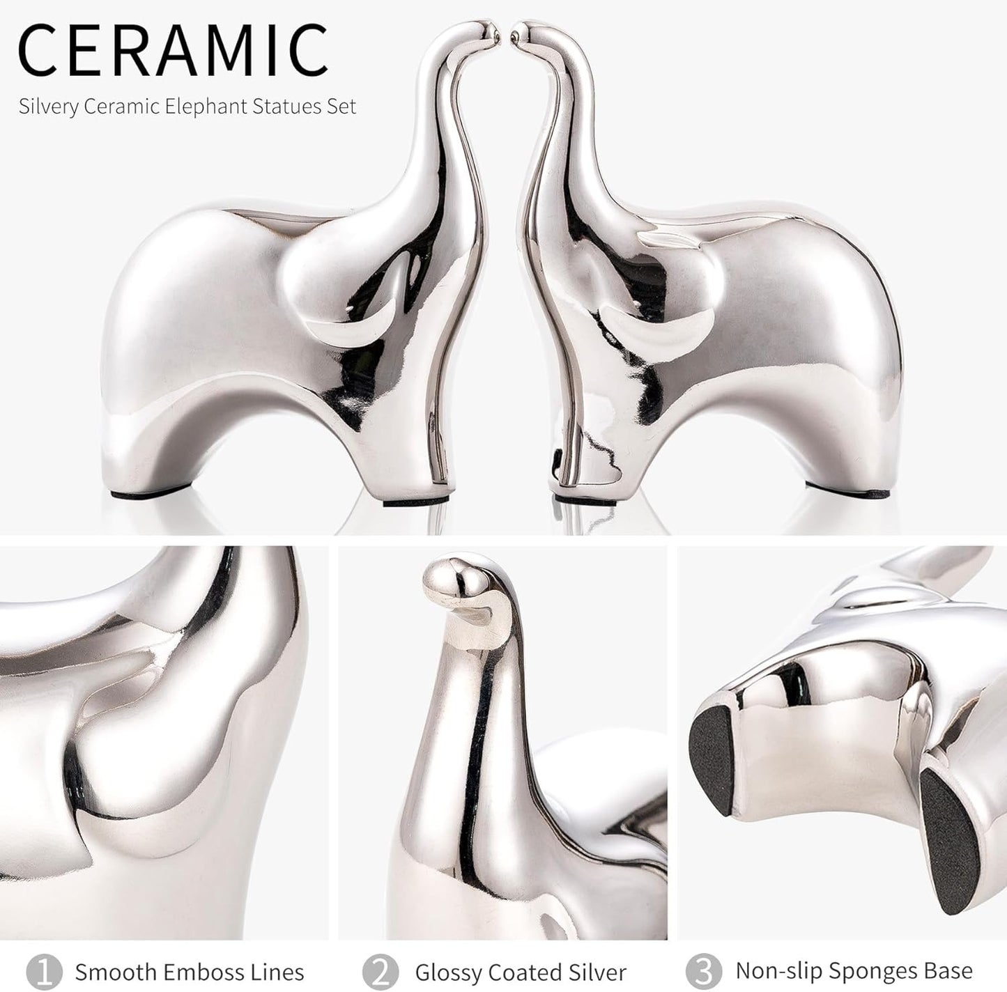 Loving Pair of Small Cute Silver Elephant Statues Silver Home Decor Modern Boho Style Figurine Decorative Ornaments for Living Room, Bedroom, Office Desktop, Cabinets, Shelf-VerdiqueGarden