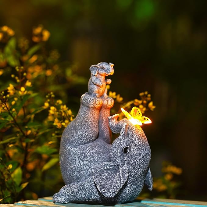 Solar Elephant Statues for Garden Decor - Elephant Handstand Mother&Son Solar Statue with Solar Butterfly,Best Birthday Gifts for Mom,Women-VerdiqueGarden