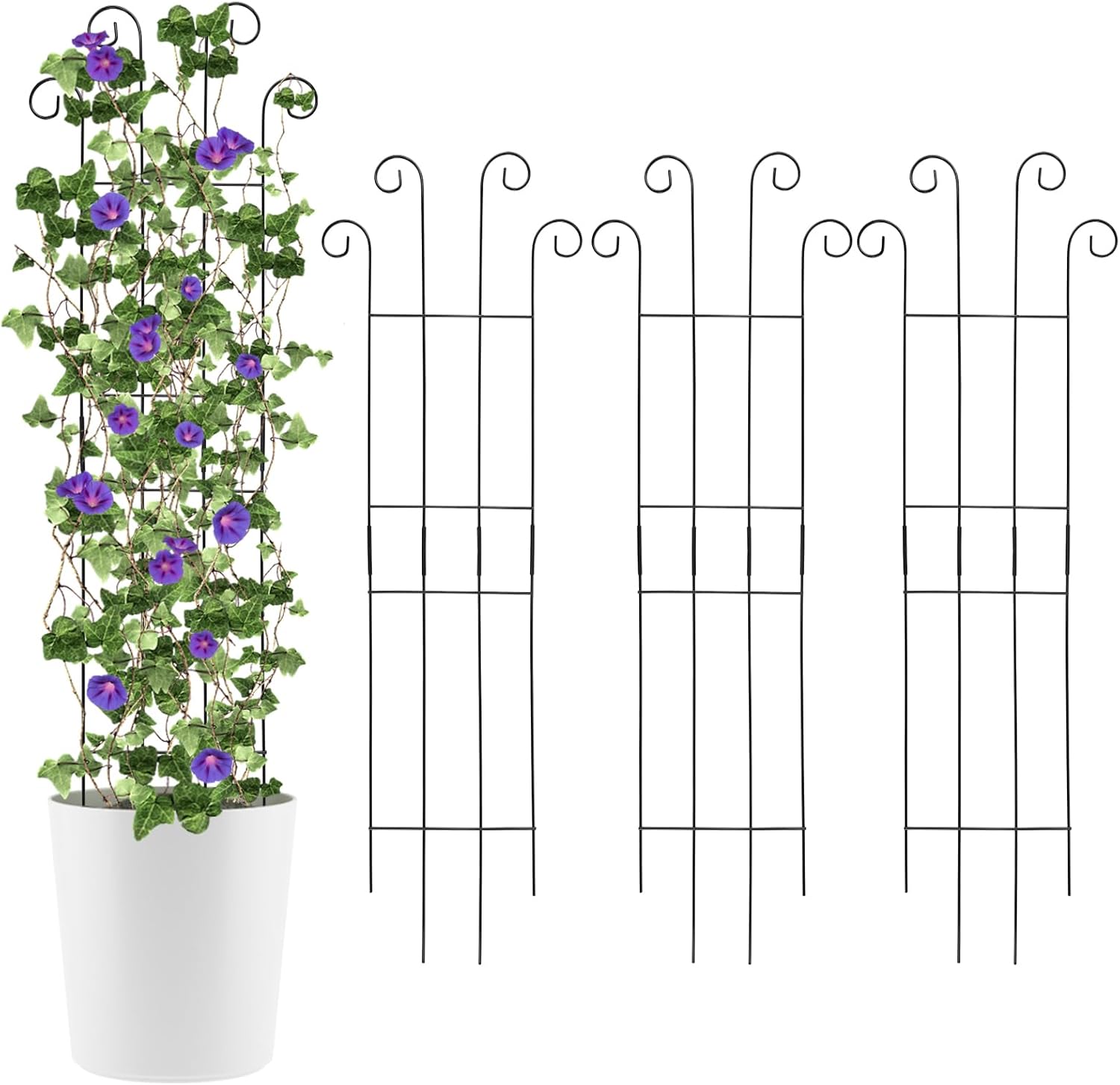 4 Pack 32'' Wave Shape Black Metal Trellis for Climbing Plants Indoor & Outdoor, Garden Trellis for Houseplants Flowers Vine Ivy-VerdiqueGarden