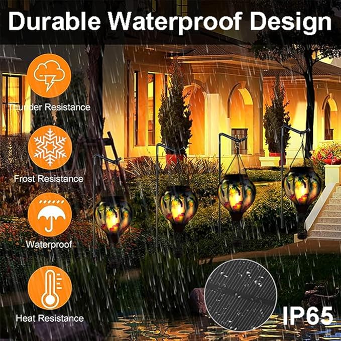 Hot Air Balloon Solar Lantern with Flickering Flame, Glass Hanging Garden Lights Outdoor Waterproof for Tree Yard Patio Mother's Day Gift, 18" H Dragonfly-VerdiqueGarden