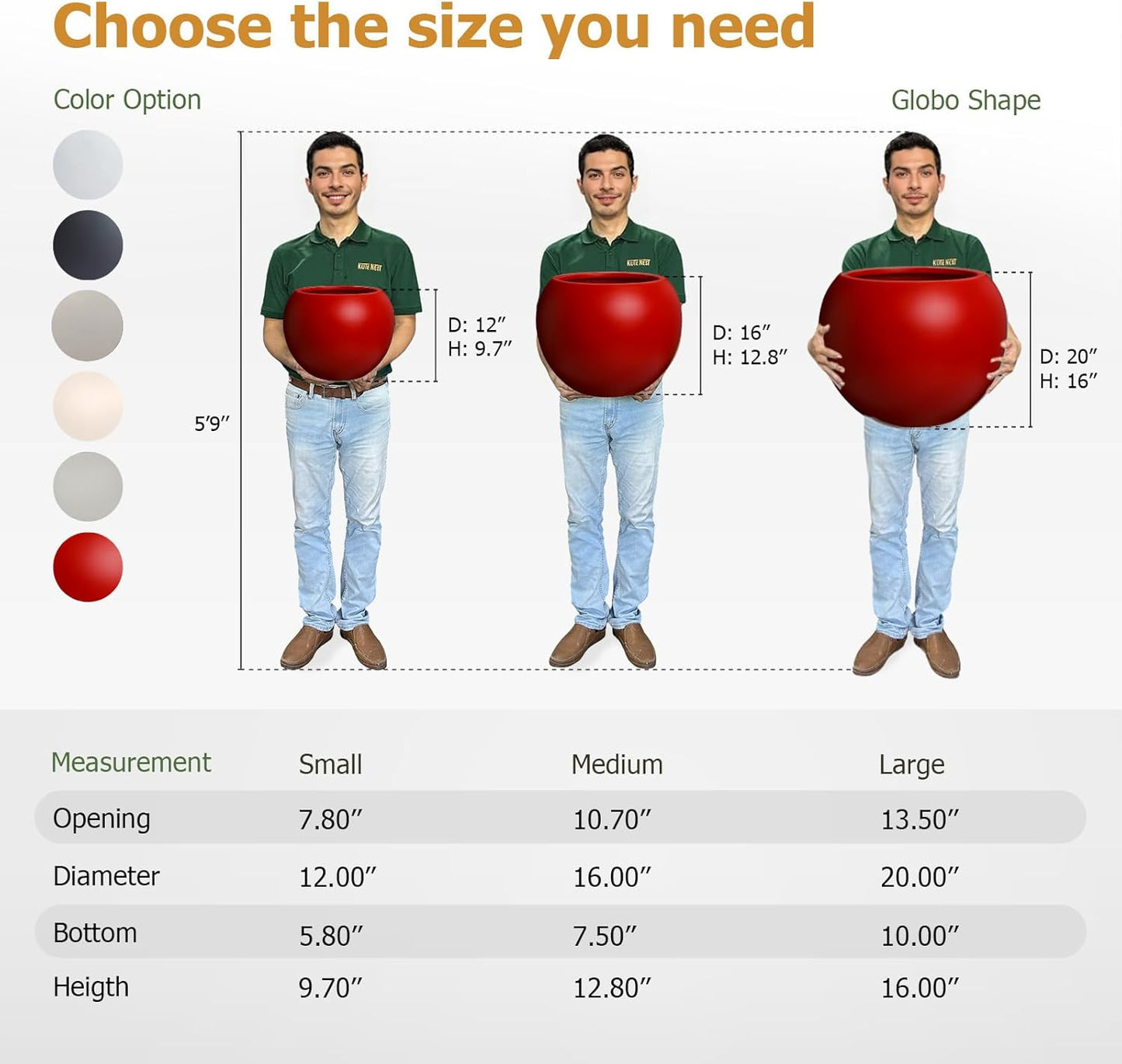 Globo Large Fiberstone Plant Pot, Large Planters for Indoor Plants, Outdoor Planters for Porch (Red, 16" D x 12.8" H)-VerdiqueGarden