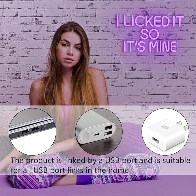 WLHOPE I Licked It So It's Mine Neon Sign Purple LED Neon Signs for Wall Decor, USB Connectivity Sexy Licked Neon Light for Bedroom Home Bar Club Hotel Party,Ice Cream Shop Dessert Store Neon Decor-VerdiqueGarden
