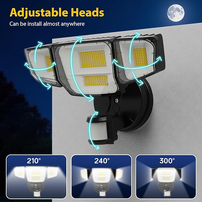 90W 10000LM LED Security Lights Motion Sensor Outdoor Lights, 4 Head Dusk to Dawn, 6500K Daylight Flood Lights Outdoor Motion Sensor, IP65 Waterproof, Motion Light for Outside, Garage, Yard, Porch-VerdiqueGarden