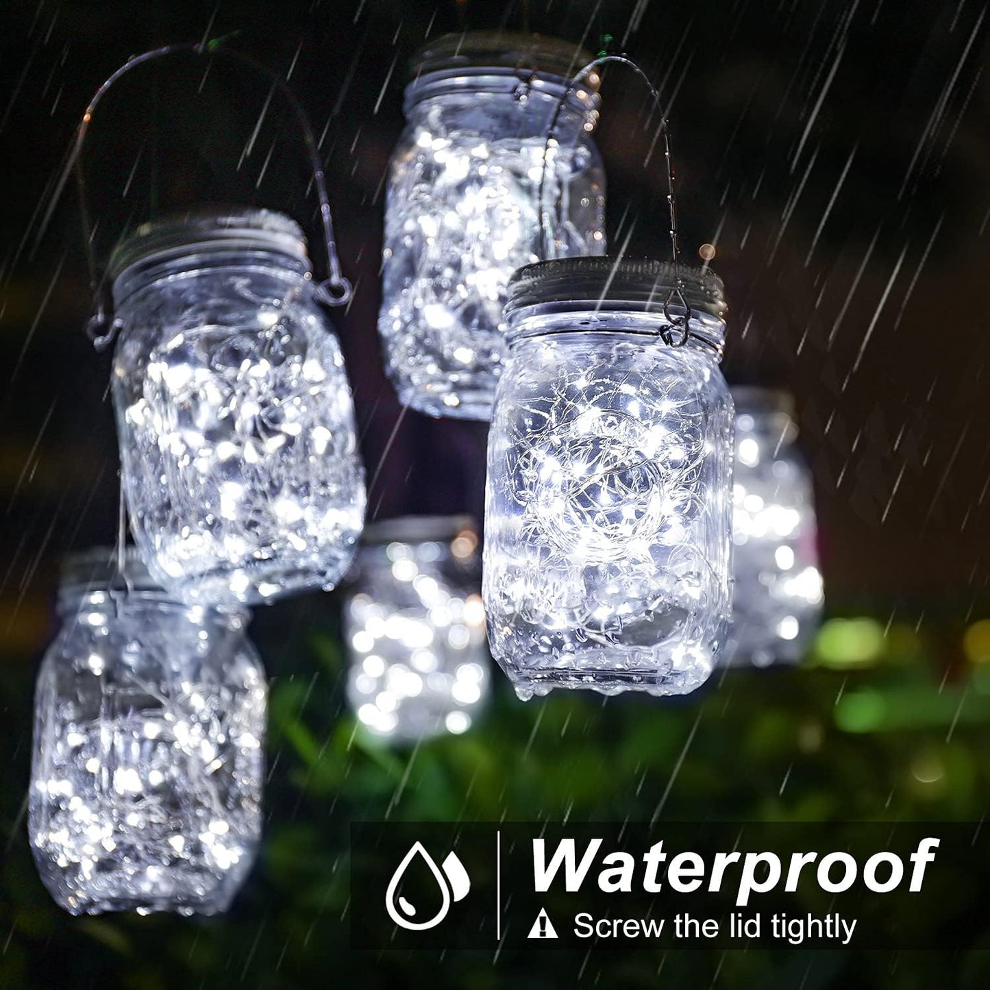 Mlambert Mason Jar Solar Lights 30 LEDs, 6 Pack Hanging Solar Lanterns Outdoor, Waterproof Fairy Lights Outdoor Lanterns for Patio Garden, Cool White-VerdiqueGarden