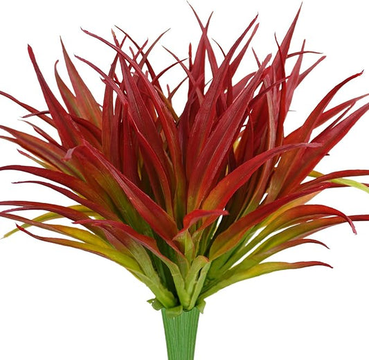 6Pcs Artificial Grass Fake Plants 17.3in Outdoor Plants UV Resistant Greenery Stems Fake Grass for Home Window Garden Office Patio Pathway Front Porch Christmas Décor Light Green & Red-VerdiqueGarden