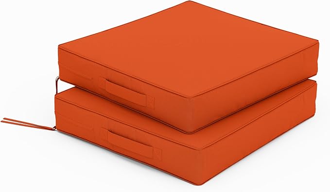 Patio Chair Cushions 17 X 16 X 3 Inch Waterproof Outdoor Seat Cushions for Patio Furniture, Outdoor Sofa Couch Pads with Ties & Handle, Set of 2, Orange-VerdiqueGarden