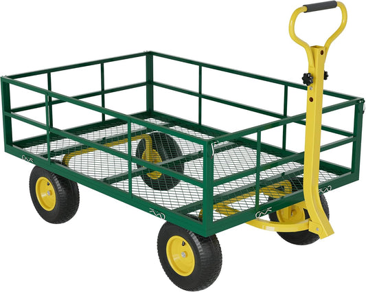 3-in-1 Heavy-Duty Steel Garden Cart, 1200 Lbs Garden Wagon, with 13 Inch All-Terrain Tires and Removable Mesh Side Panels, 180° Rotating Handle, Metal Multi-Function Carts, Outdoor Gardens Wagon Cart-VerdiqueGarden
