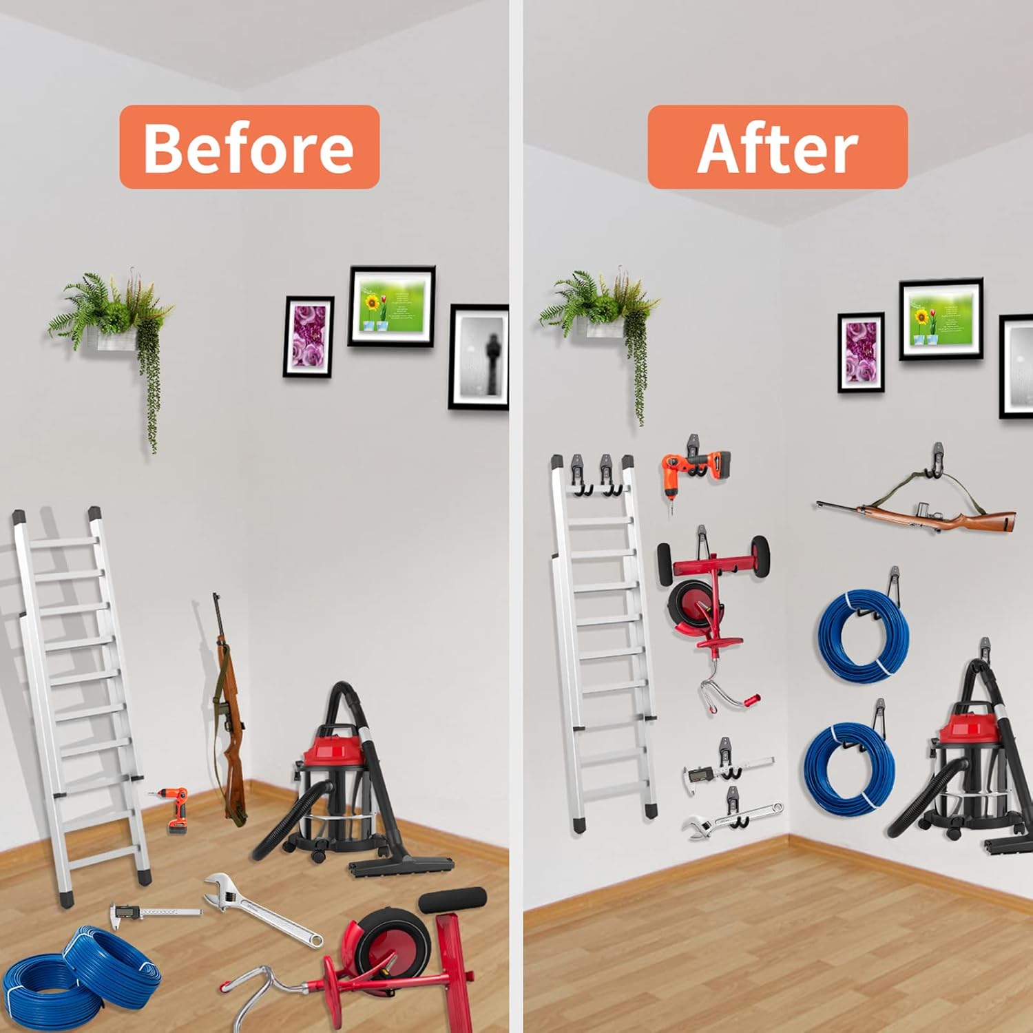 12 Pack Garage Hooks Heavy Duty Utility Steel with Anti-Slip Coating Wall Mount Storage Organizer for Hanging Power and Garden Tools, Ladders, Hose, Bikes, Ropes, Bulk Items, and More-VerdiqueGarden