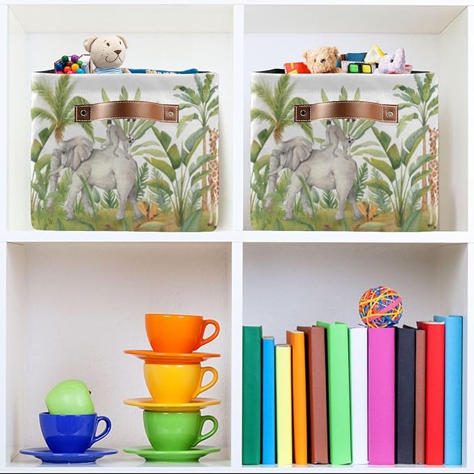 Animal Rectangular Storage Basket Organizer Bin Shelf Baskets For Home Office Dorm Lions Tigers Bears Giraffes Forests-VerdiqueGarden