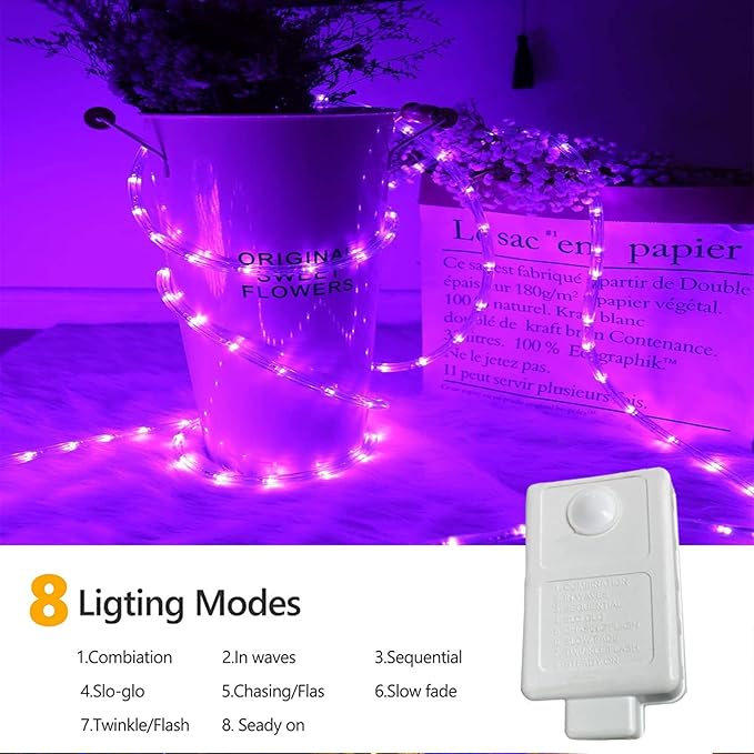 100ft LED Rope Lights Outdoor, 720 LED Connectable and Flexible Tube Lights with 8 Modes, Waterproof LED Rope Lighting for Garden, Patio, Pool, Bedroom, Party, Indoor Outdoor Decoration (Purple)-VerdiqueGarden