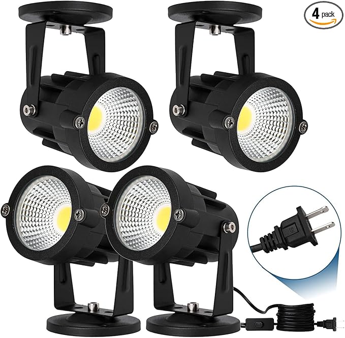 4 Pack 10W LED Spot Lights Indoor Uplight, Security Floor Spotlight,Ceiling Spotlight,120V Landscape Lights, Home,Garden,Yard with US 2-Plug Warm White-VerdiqueGarden