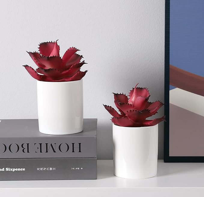 Duovlo Artificial Succulent Plant 5.15 Inch Faux Succulents Agave potatorum Flower Arrangement Craft Wall DIY Materials,Pack of 2 (Rose)-VerdiqueGarden