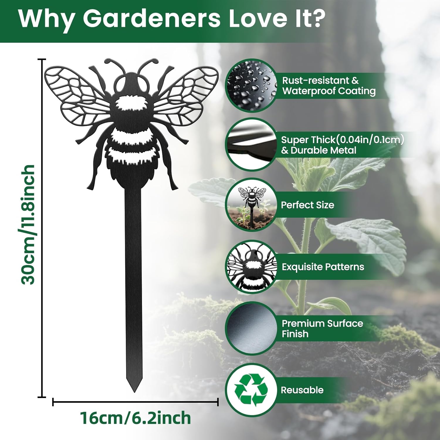 CUTHOLLOW Metal Plant Marker Stake Bee for Outdoor Indoor, Waterproof 11.8 inch Cute Garden Plant Labels Sign Tag for Vegetables, Farmhouse Greenhouse Decor - Funny Gardening Gifts-VerdiqueGarden