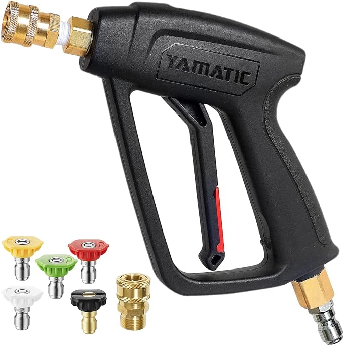 YAMATIC Short Pressure Washer Gun with Swivel Brass 3/8" Quick Connector, Power Washer Handle with Easy Pull Trigger Replacement for Ryobi, Simpson, Craftsman, DeWalt, 4000 PSI-VerdiqueGarden