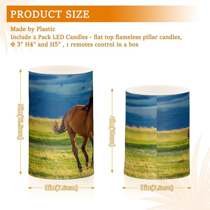 Flickering Flameless Candles, Beautiful Horses Summer Field LED Candles with Remote Timer, Set of 2 Battery Operated Candle for Valentine Wedding Birthday-VerdiqueGarden