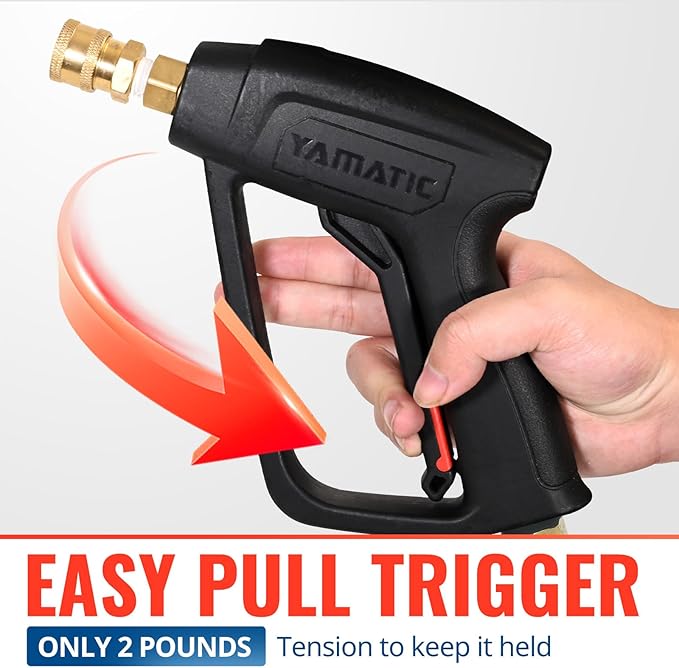 YAMATIC Short Pressure Washer Gun with Swivel Brass 3/8" Quick Connector, Power Washer Handle with Easy Pull Trigger Replacement for Ryobi, Simpson, Craftsman, DeWalt, 4000 PSI-VerdiqueGarden
