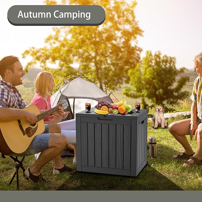 35 Gallon Outdoor Storage Box Waterproof Lockable Resin Deck Box Large, Patio Storage Bin for Pool Accessories Cushion Furniture, Garden Tools, UV-Resistant Outside Delivery Black-VerdiqueGarden