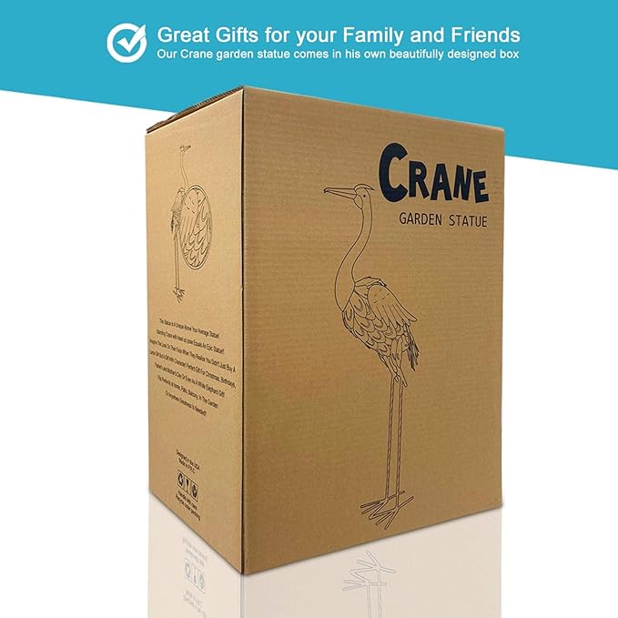 Nacome Large Standing Blue Metal Crane Garden Statue: Indoor Outdoor Heron Animal Sculpture for Patio Backyard Porch Yard Bird Art Lawn Decor - 36.6inch Gifts for Grandma Mom-VerdiqueGarden