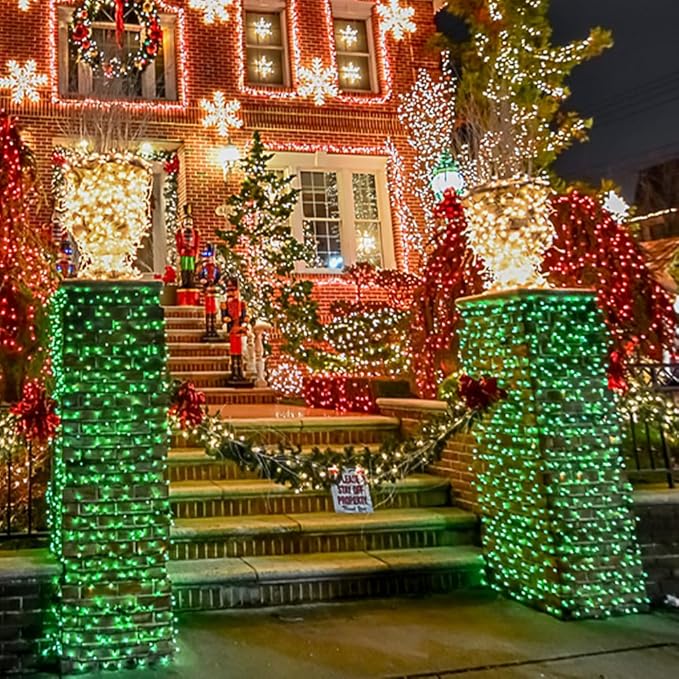 EEW 2 Pack 200 LED Solar Christmas Lights Outdoor Waterproof, Solar String Lights for Outside, Green Wire Solar Tree Light with 8 Lighting Modes for Xmas Wedding Party Garden Yard Decorations (Green)-VerdiqueGarden