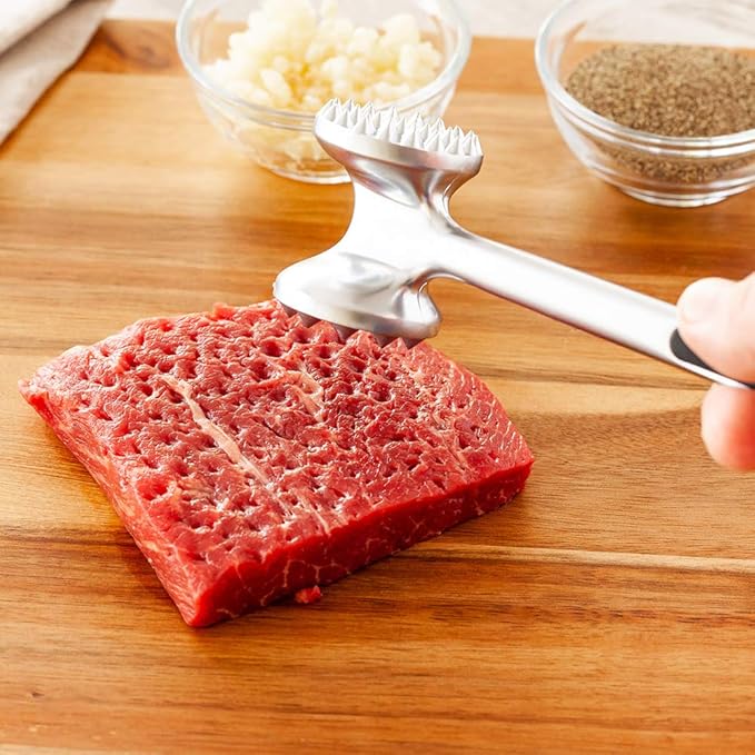 Restaurantware Met Lux Meat Tenderizer, 1 Double-Sided Meat Mallet - Textured Surfaces, Ergonomic Handle, Aluminum Meat Pounder, Corrosion-Resistant, For Tenderizing Steak Or Poultry-VerdiqueGarden
