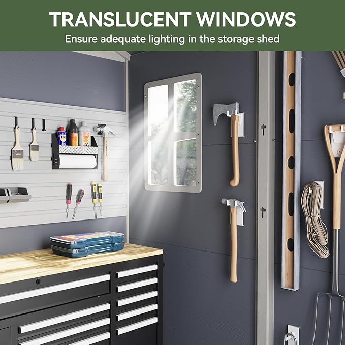 Aoxun 6.3 X 4.2 FT Resin Storage Shed Outdoor Plastic Large Garden Shed with Lockable Door, Floor for Backyard, Garden, Patio, Lawn, Grey (Grey, 6.3 x 4.4)-VerdiqueGarden