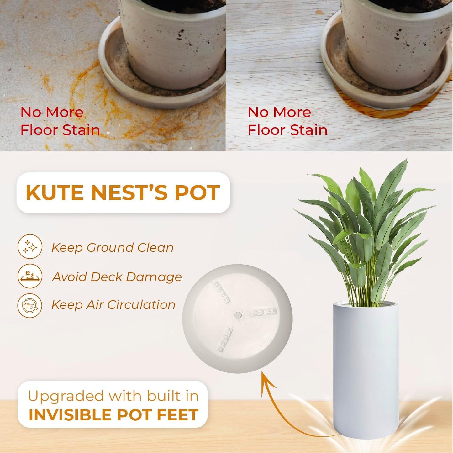 19.5"H x 9.8"D Tubo Fiberstone Cylinder Tall Planter with Drainage Hole, Smooth Finishes, Weather Resistant for Indoor and Outdoor Use, Included 2 Extra Coco Mats (White, 8.2" Pot Opening)-VerdiqueGarden