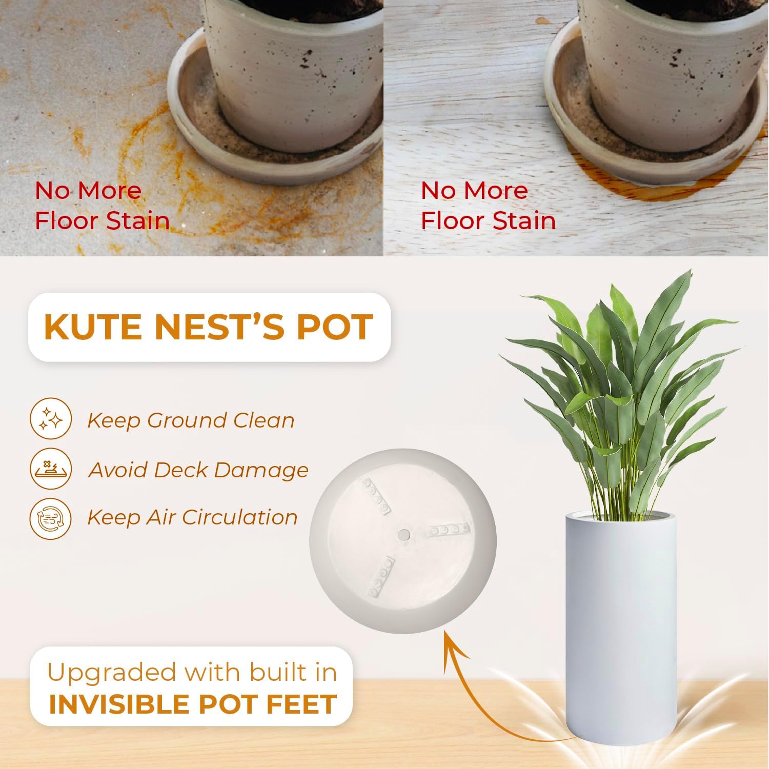 19.5"H x 9.8"D Tubo Fiberstone Cylinder Tall Planter with Drainage Hole, Smooth Finishes, Weather Resistant for Indoor and Outdoor Use, Included 2 Extra Coco Mats (White, 8.2" Pot Opening)-VerdiqueGarden