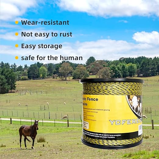 Upgraded Electric Fence Polywire 3366 Feet 1026 Meters, 6 Stainless Steel Strands for Reliable Conductivity and Rust Resistance, Portable Electric Fencing,UV, Rust Resistant-VerdiqueGarden