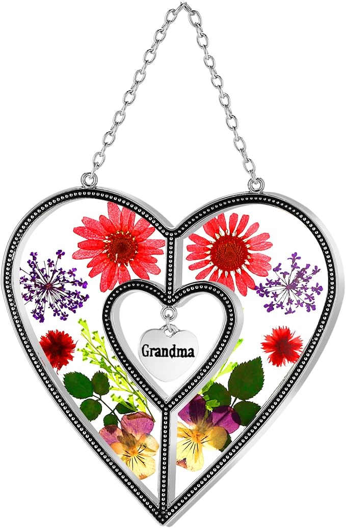 KY&BOSAM Suncatcher Stained Glass Grandma Heart Gifts for Women Mother`s Day Grandma Gift Gifts for Grandma from Daughter Son Indoor Decor Yard Decor for Mother Day Christmas Birthday Gift-VerdiqueGarden