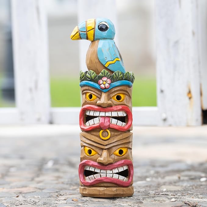 Tiki Totem Pole-Solar Tiki Statue Head Decor - 12.32 inch Tall Tiki Decorations for Tiki Bar Outdoor Patio Balcony Yard Backyard-VerdiqueGarden