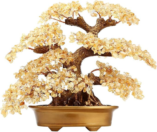 Feng Shui Money Tree Large Pine Tree Style Crystal Quartz Lucky Tree Gem Tree for Office Home Feng Shui Decoration for Wealth/Fortune and Luck (Yellow)-VerdiqueGarden