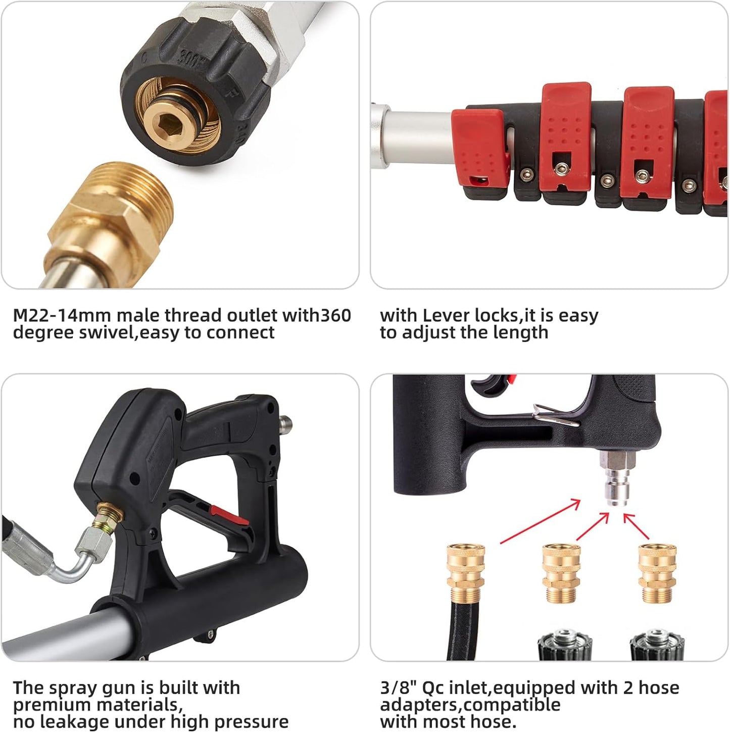 Tecoloy 24 FT Telescoping Pressure Washer Wand with Power Washer Extension Wand, Support Belt, Gutter Cleaner Attachment, 5 Spray Nozzle Tips and 2 Hose Inlet Adapters-VerdiqueGarden