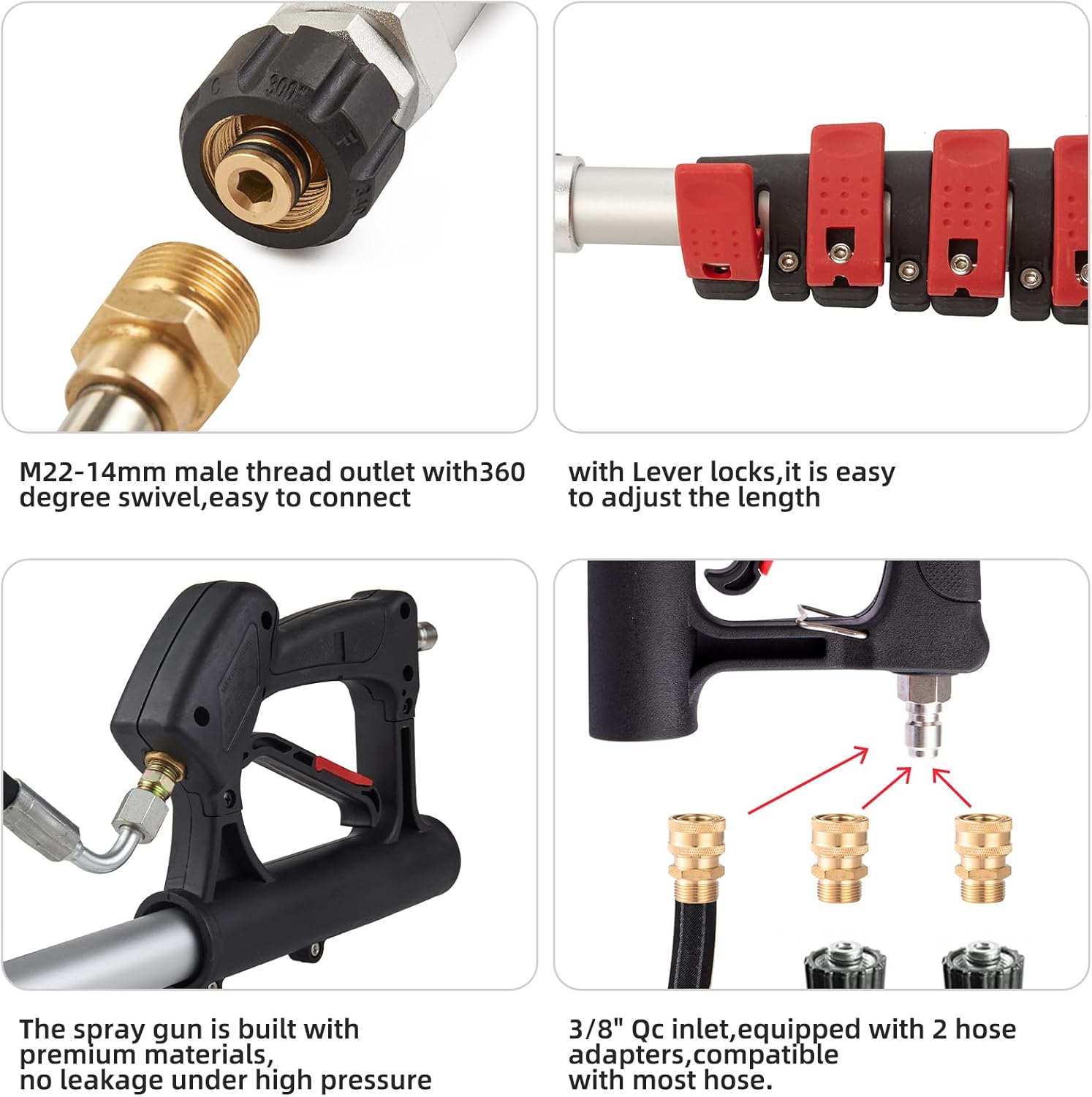 Tecoloy 24 FT Telescoping Pressure Washer Wand with Power Washer Extension Wand, Support Belt, Gutter Cleaner Attachment, 5 Spray Nozzle Tips and 2 Hose Inlet Adapters-VerdiqueGarden