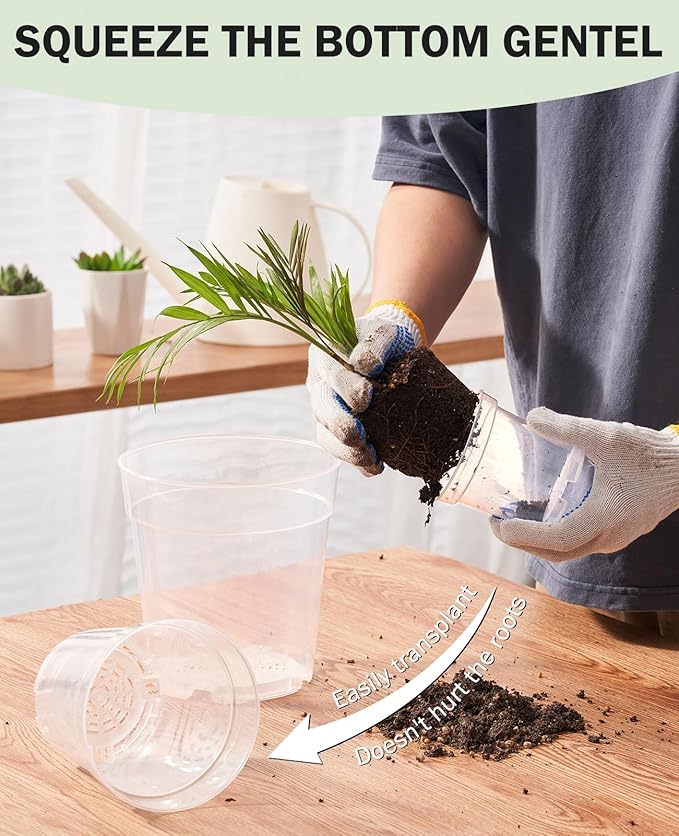 homenote Clear Nursery Pots for Plants,4 Inch Plant Pot for Planting Plastic Seedling with Drainage Holes Seed Starter Flower High Transparency with 20 Labels (30 Pack)-VerdiqueGarden